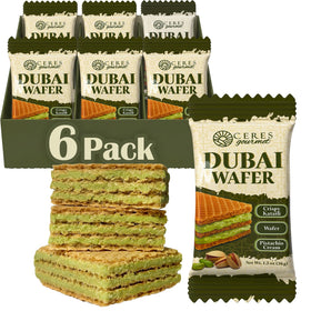 Ceres Gourmet Dubai Pistachio Wafer packaging shows premium, ready-to-share flavor