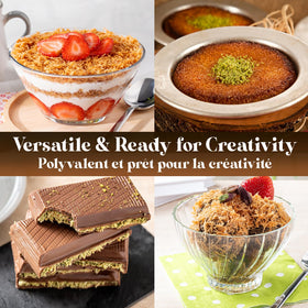 Knafeh assembly using Ceres Gourmet kataifi for elegant pastry layers