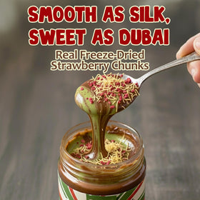 Close-up of pistachio-chocolate cream in Ceres Gourmet jar