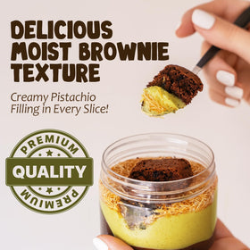 Ceres Gourmet pistachio cream center brownie highlighting creamy filling and rich chocolate contrast