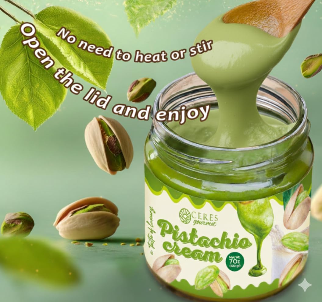Ceres Gourmet pistachio cream dessert frosting drizzle highlights gourmet dessert use.