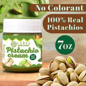 Ceres Gourmet pistachio cream label closeup emphasizes premium packaging quality.