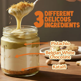 Ceres Gourmet spoonful of Dubai chocolate with pistachio shows festive dessert pairing.