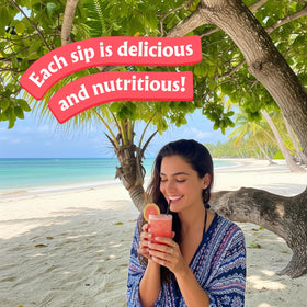 Ceres Guava Juice Blend being poured into a glass for a refreshing sip.