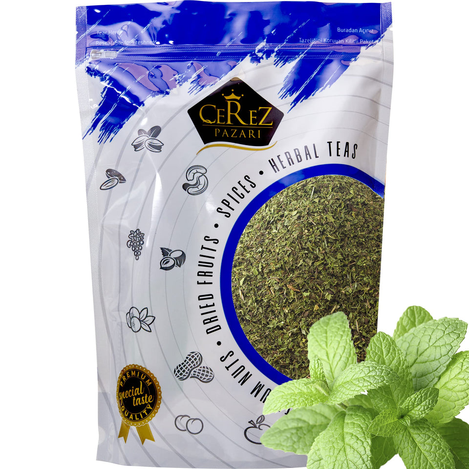 Cerez Pazari dried spearmint leaves in resealable bag showing fresh aroma for tea
