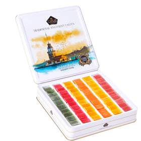 Cerez Pazari Turkish Delight Gift Box with embossed tin, ideal for elegant gifting.