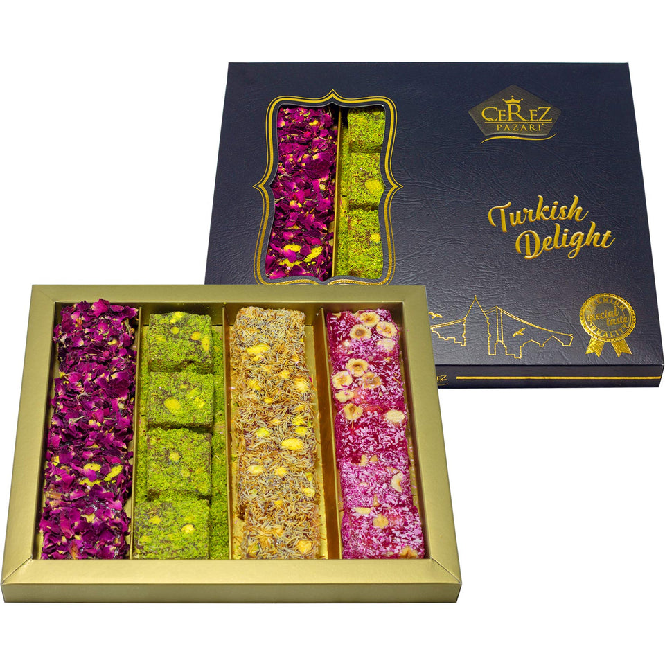 Cerez Pazari Turkish Delight rose and pomegranate flavor in a gift-ready box.