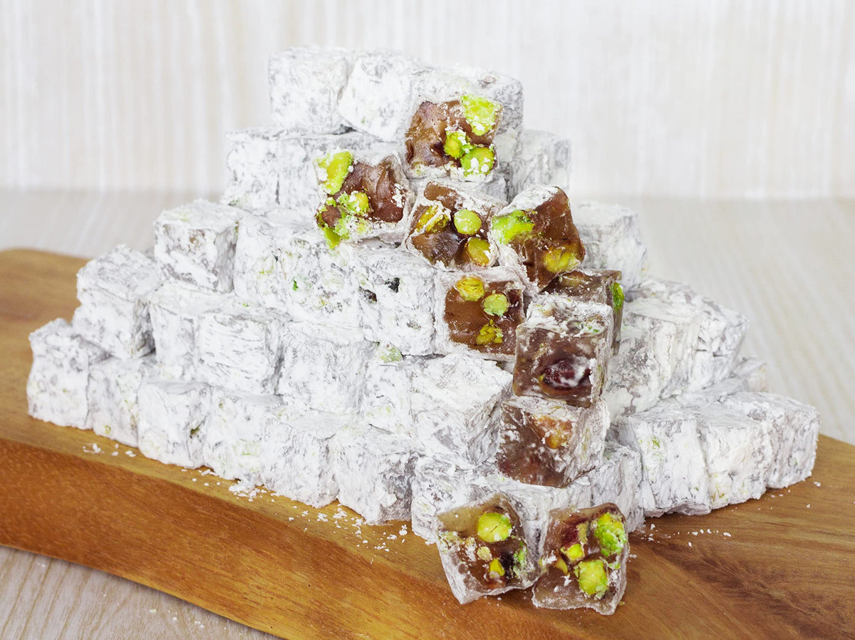 Çerez Pazarı Turkish Delight served with tea, a versatile office snack.