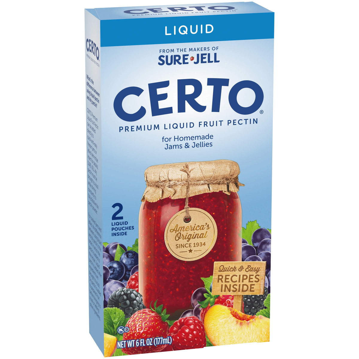 Certo Premium Liquid Fruit Pectin for freezer jam prep with ripe fruit