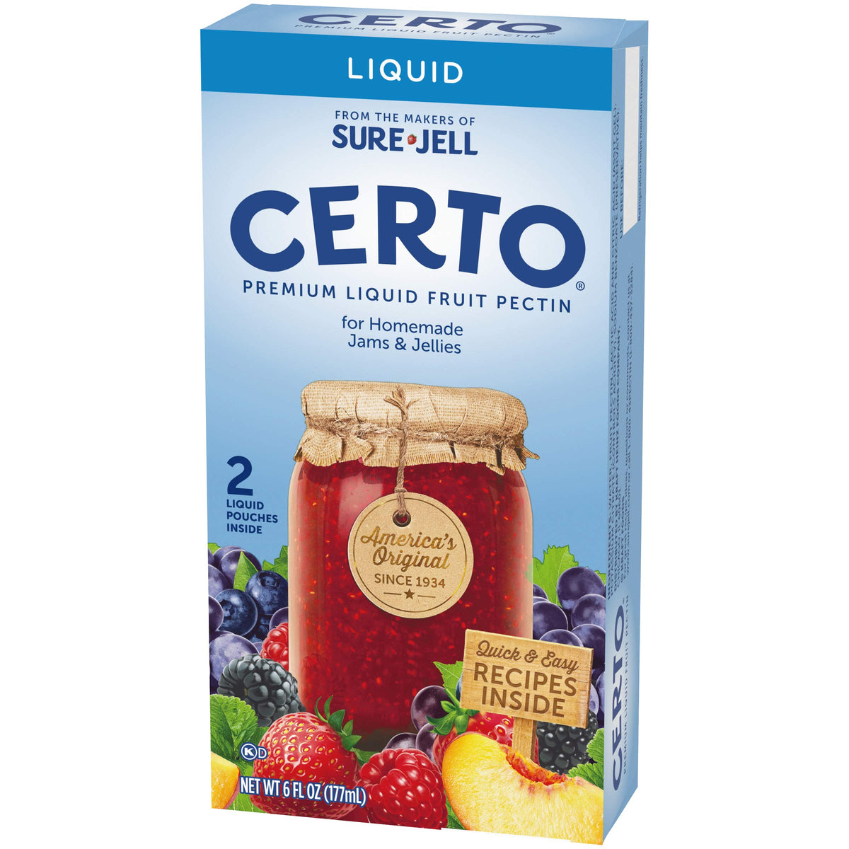 Certo Premium Liquid Fruit Pectin pantry shot showcases sugar-free, gluten-free canning option