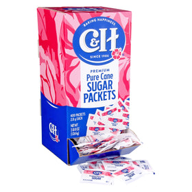 C&H premium cane sugar packets in dispenser box for quick sweetening