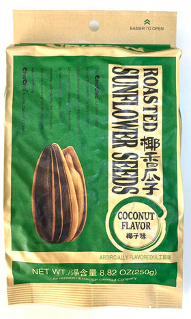 ChaCha coconut roasted sunflower seeds packaging with resealable bag for freshness