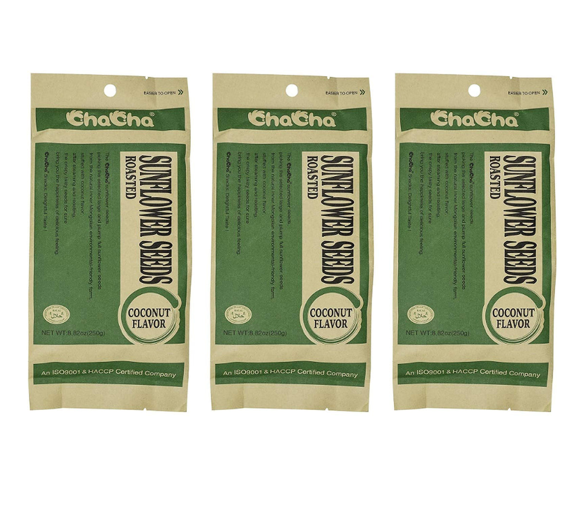 ChaCha coconut-flavored roasted sunflower seeds close-up, a crunchy, portable snack.