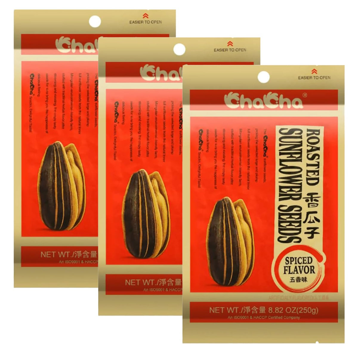 ChaCha roasted sunflower seeds spiced bag close-up showing crisp texture and bold flavor