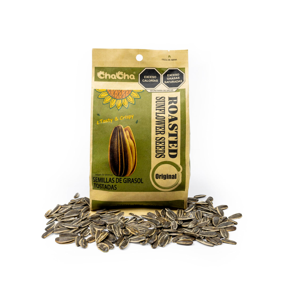 ChaCha natural roasted seeds close-up shows light crunch and uniform color