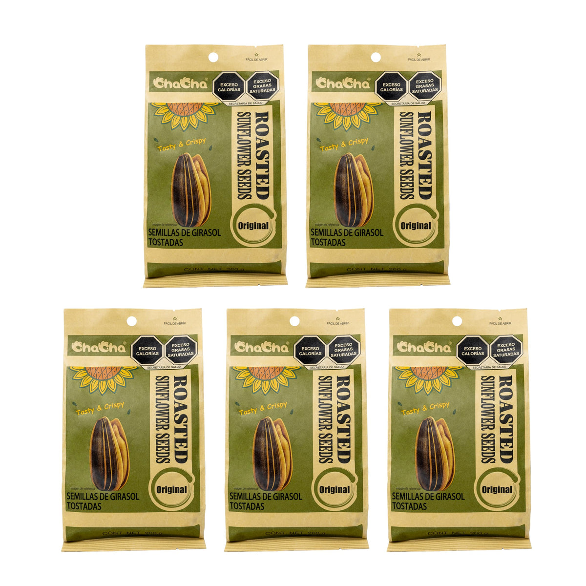 ChaCha sunflower seeds front view shows three-pack value for office or home snacking