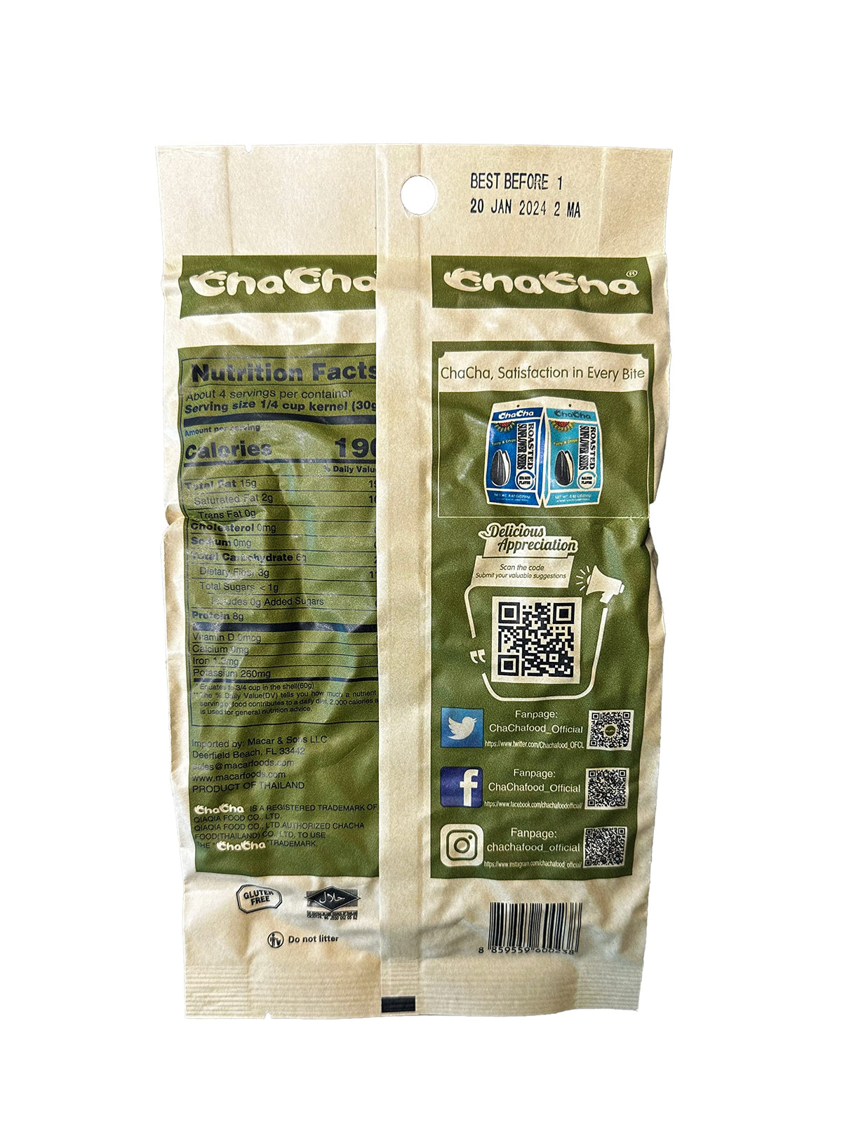 ChaCha original flavor sunflower seeds packaging close-up, ideal for sharing.