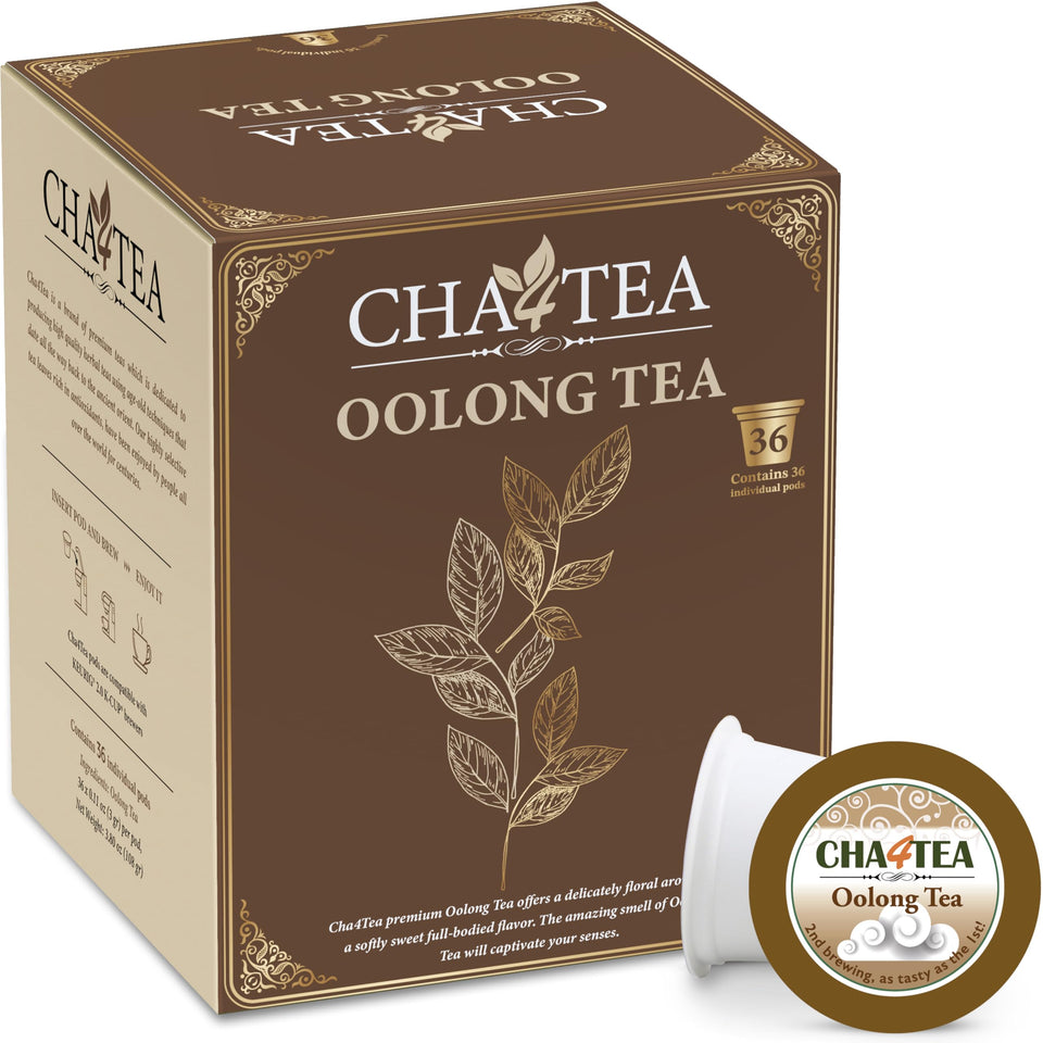 Cha4TEA 36-count oolong tea pods in box for a natural brew.