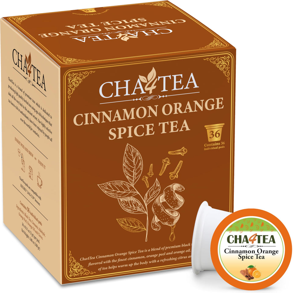 Cha4TEA cinnamon orange spice tea pod closeup with warm, inviting aroma for cozy evenings