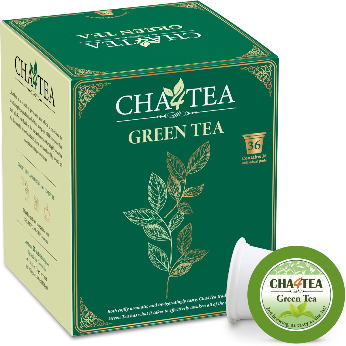 Cha4TEA green tea pods pack for quick, convenient brews