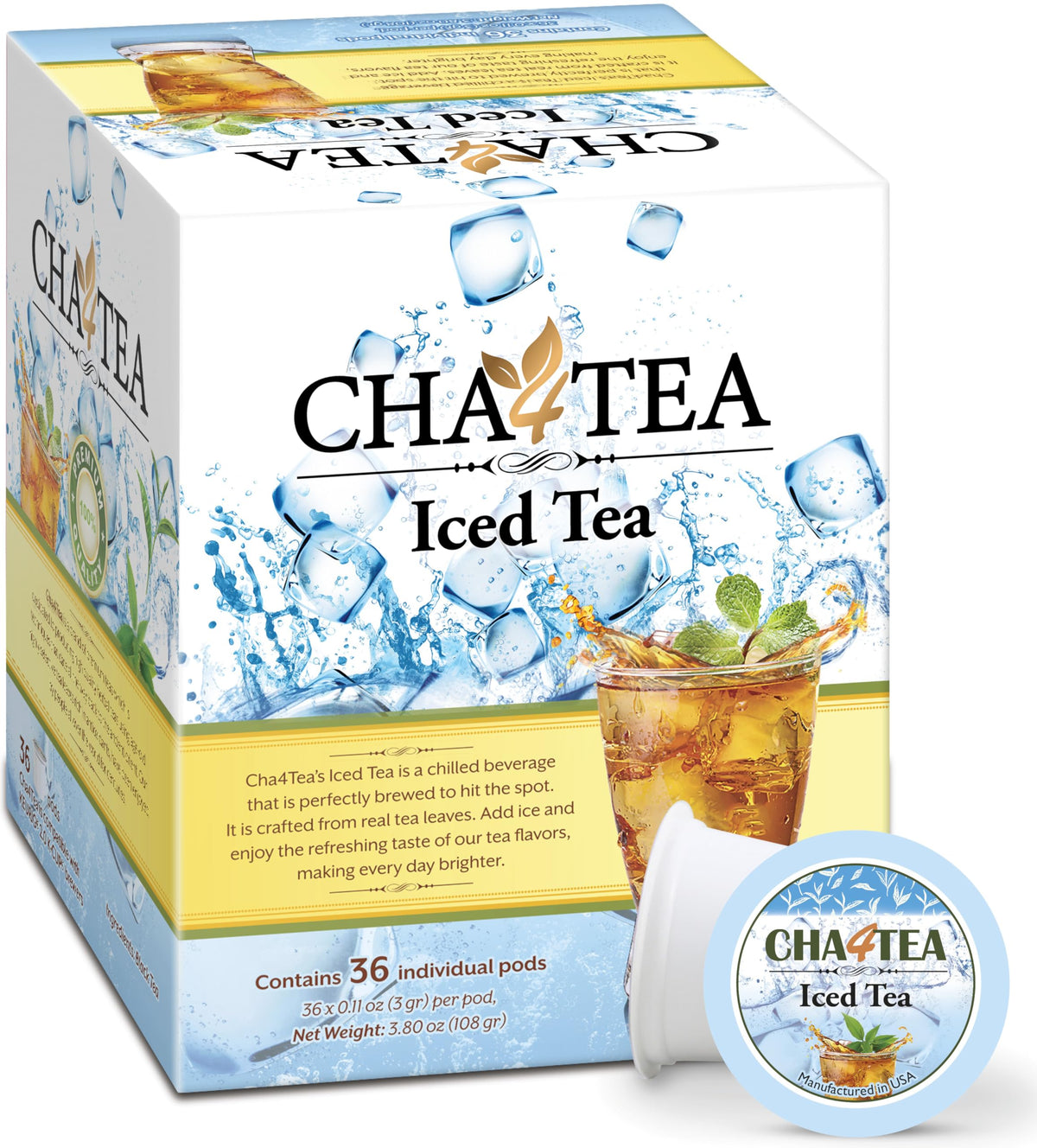 Cha4TEA ice black tea K-Cups brewing over ice for a bold iced tea.