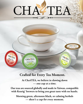 Cha4TEA jasmine green tea K-Cup pod with floral aroma for a relaxing break.