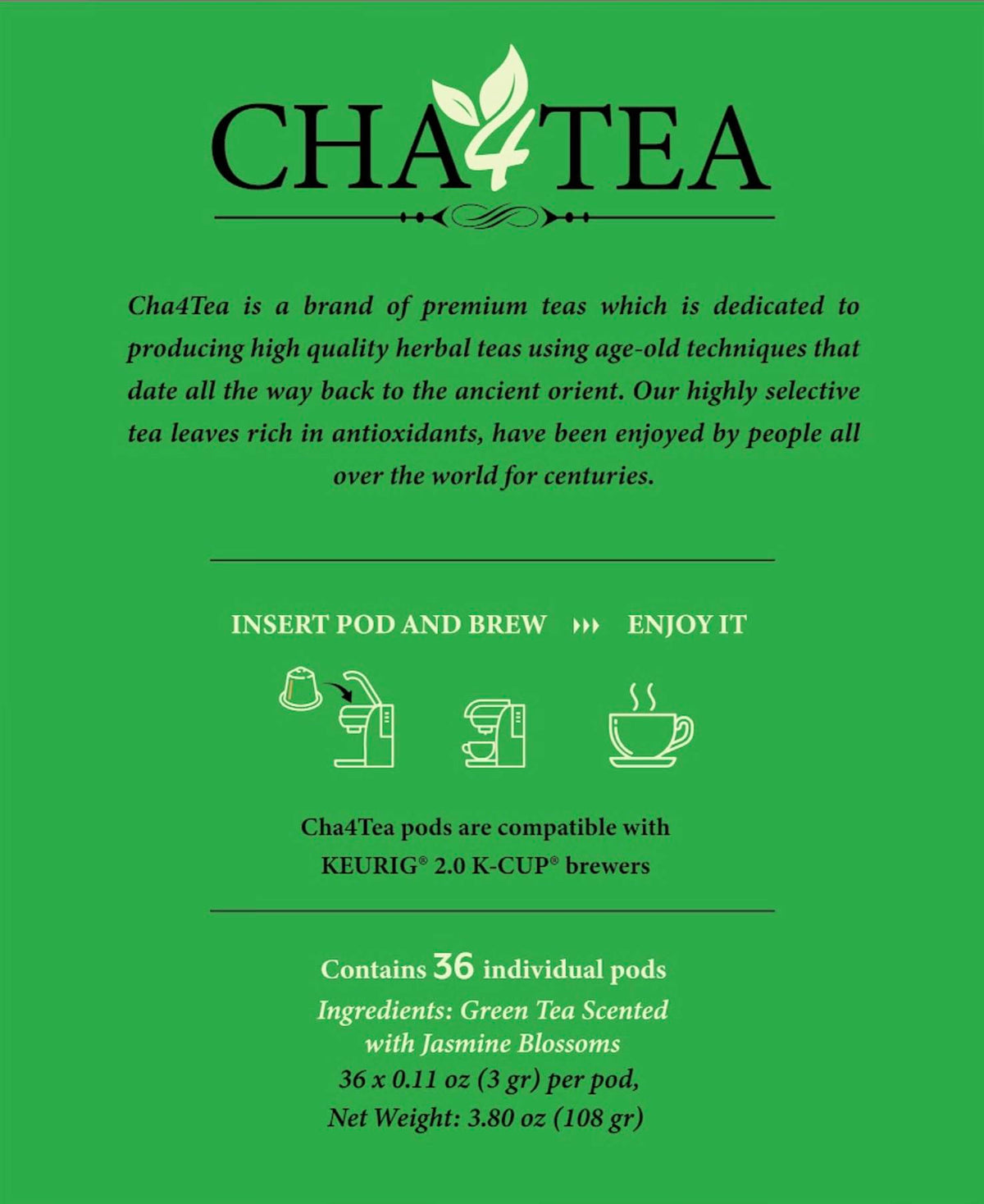 Cha4TEA Jasmine Green Tea Cup steams with a fragrant aroma.