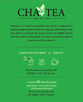 Cha4TEA Jasmine Green Tea Cup steams with a fragrant aroma.