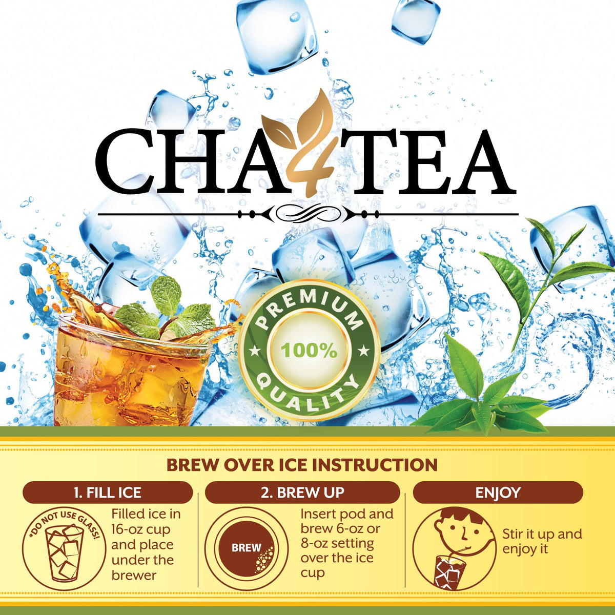 Cha4TEA pods compatible with Keurig 2.0 for quick iced tea.