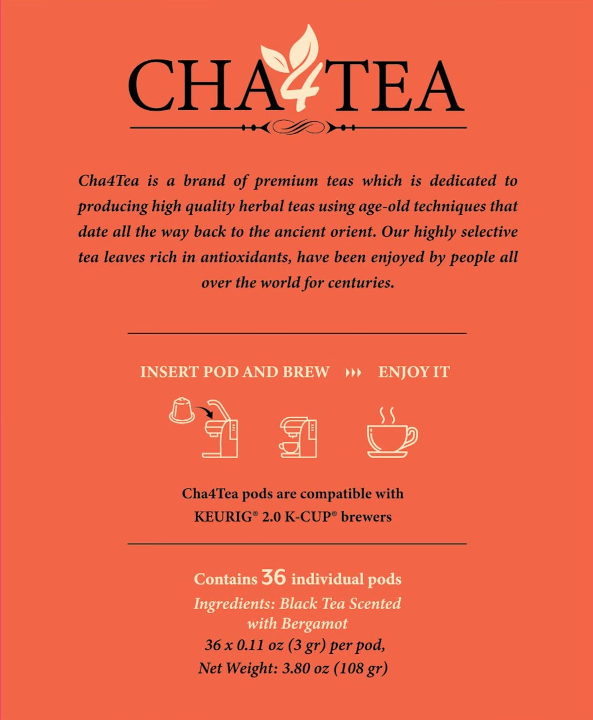 Cha4TEA Keurig-compatible pods enable easy brewing.