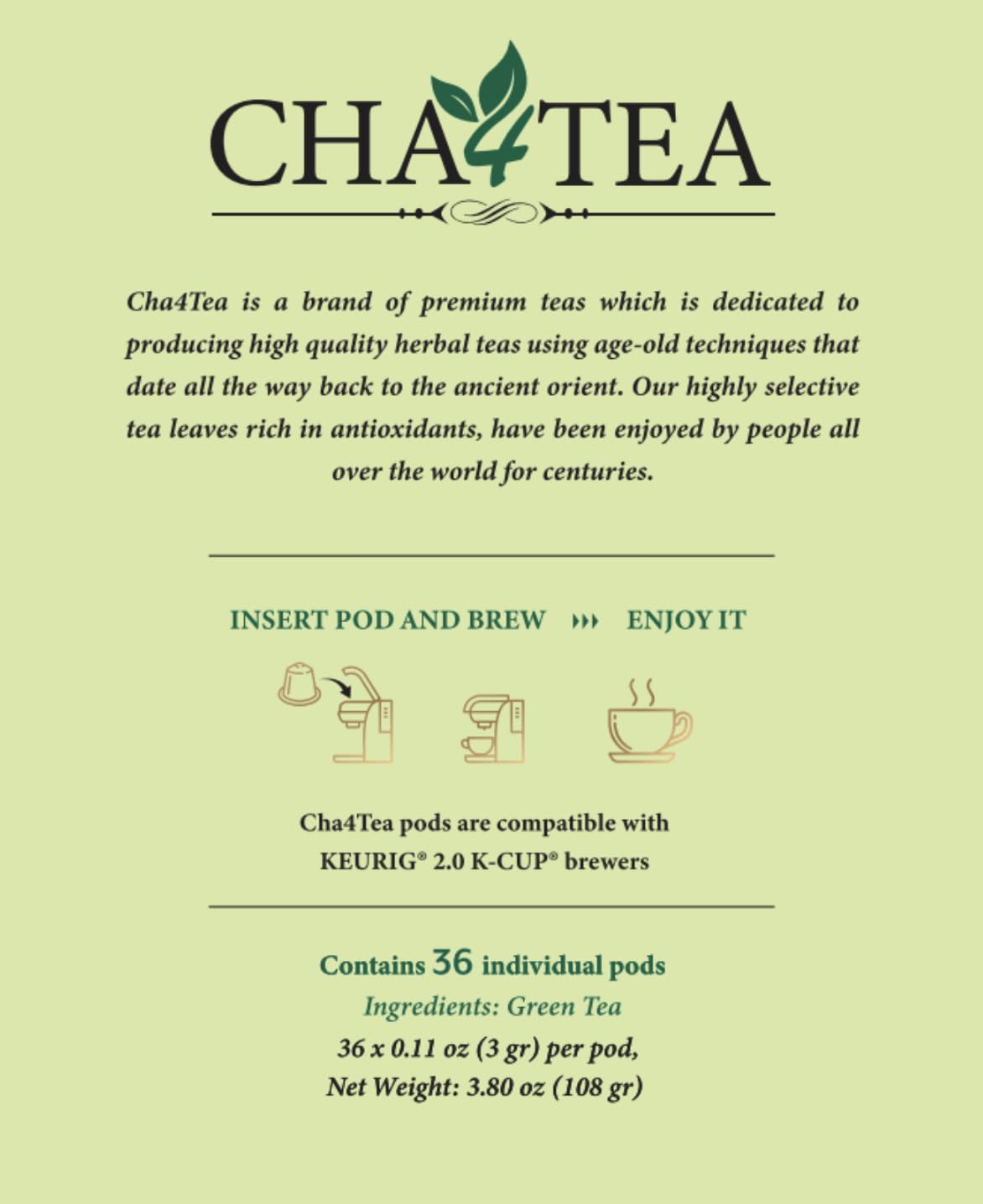 Cha4TEA made in Taiwan label on premium tea pod packaging