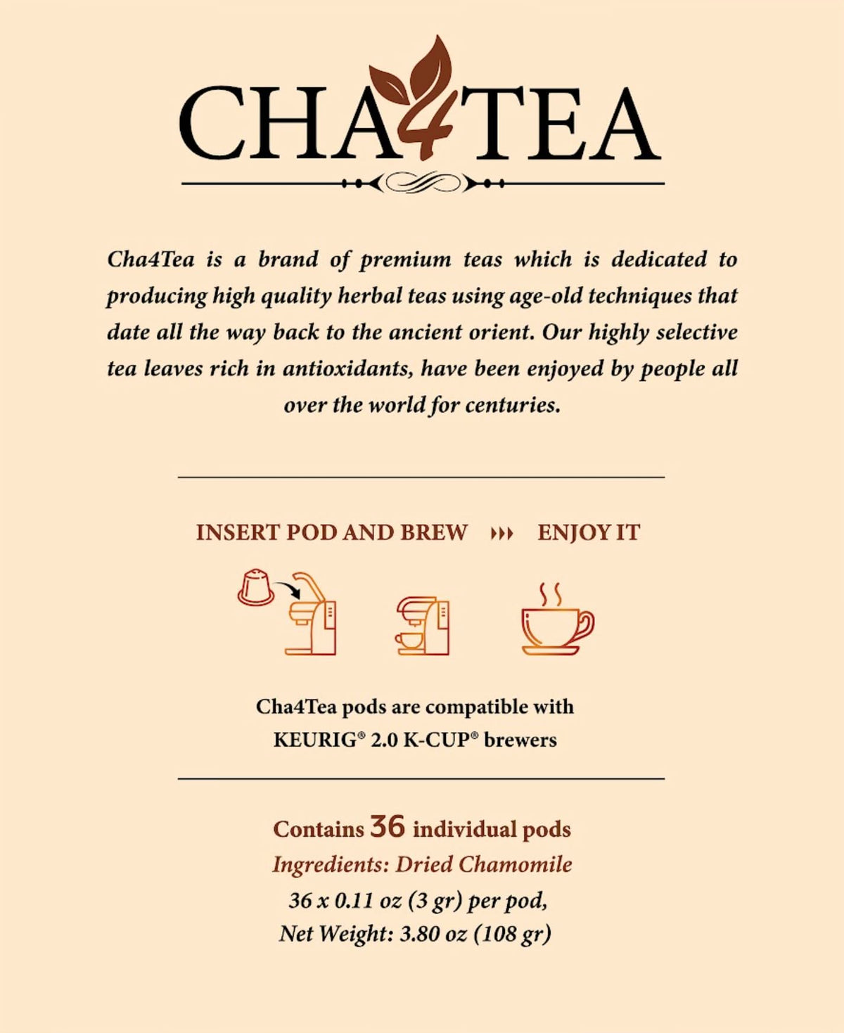 Cha4TEA made in USA seal on packaging emphasizes quality and reliability.