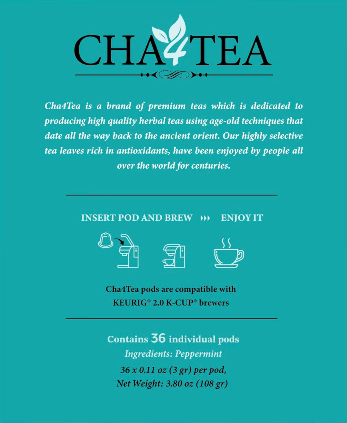 Cha4TEA peppermint pods sealed for freshness and aroma