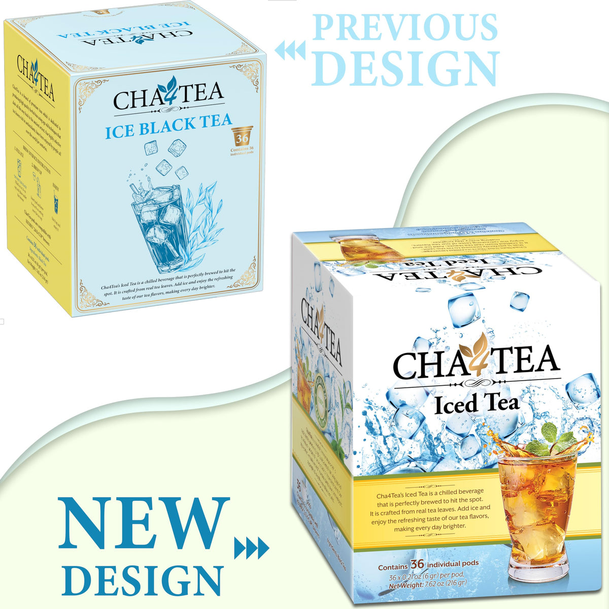 Cha4TEA unsweetened black tea pods ideal for iced beverages.