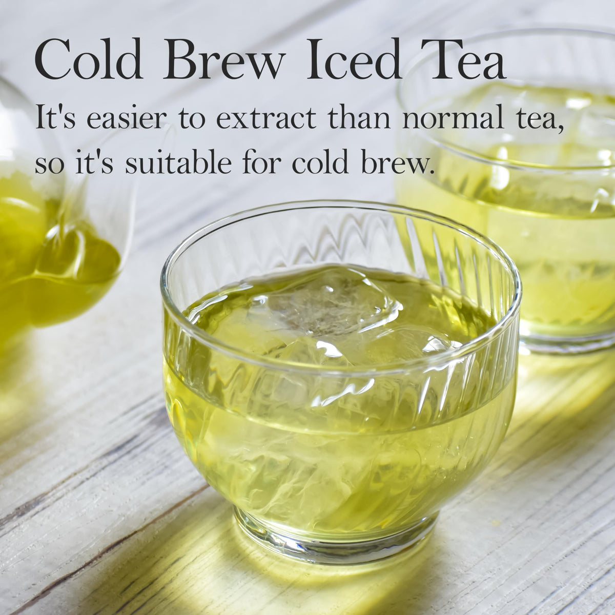Chaganju Green Tea Sencha Fukamushi cold brew glass shows clean, natural sweetness.
