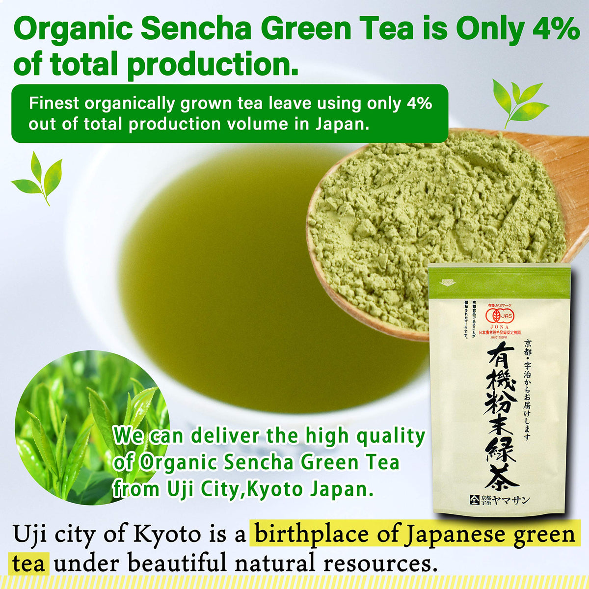 Chaganju Instant Sencha powder dissolving in hot water for a quick brew
