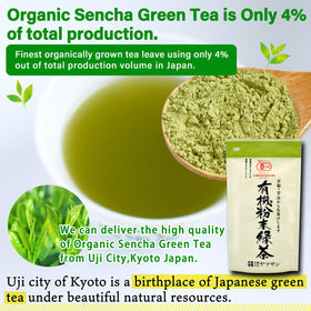 Chaganju Instant Sencha powder dissolving in hot water for a quick brew