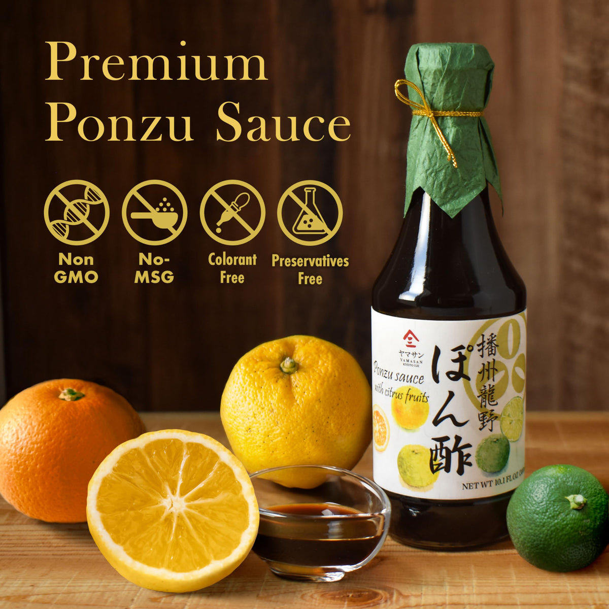 Chaganju Ponzu Sauce ingredients close-up showcasing natural brewing methods.