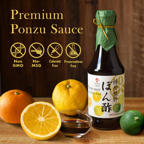 Chaganju Ponzu Sauce ingredients close-up showcasing natural brewing methods.