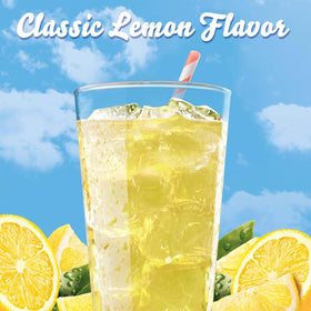 A glass of Crystal Light Classic Lemonade showing bright, refreshing color by CHAIN & JO SWEETS.