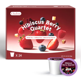 Chaism Hibiscus Berry Quartet tea pods ready in minutes for a caffeine-free afternoon break.