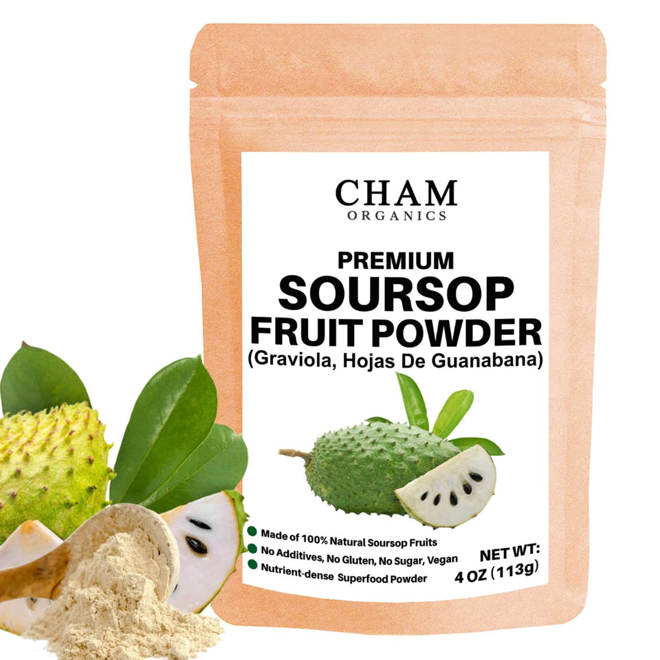 Cham Organics Soursop Powder resealable pouch ready for daily smoothies