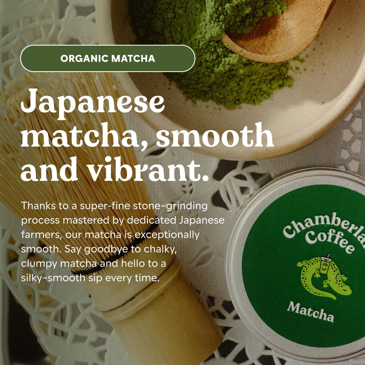 Chamberlain Coffee ceremonial matcha poured over ice for a refreshing beverage.