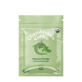 Chamberlain Coffee ceremonial matcha packaging jar with organic powder for fresh flavor.