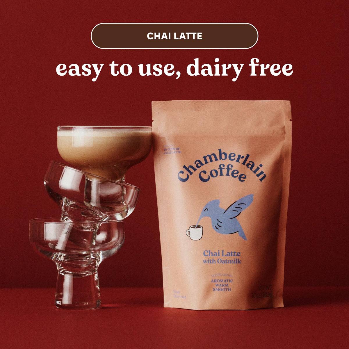Chamberlain Coffee Gentle Hummingbird chai hot latte in a mug with warm aroma