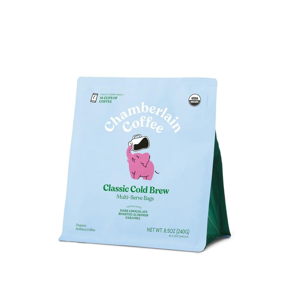 Chamberlain Coffee organic cold brew bag front for smooth iced coffee