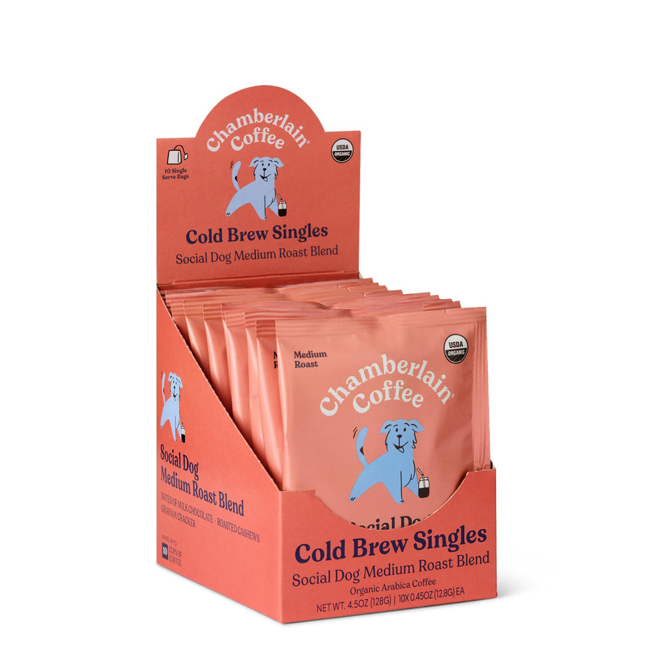 Chamberlain Coffee cold brew singles box for quick, convenient at-home or on-the-go coffee.