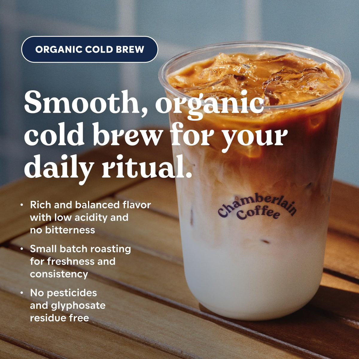Chamberlain Coffee vanilla cold brew steeped in fridge for cold brew.