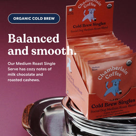 Chamberlain Coffee assorted flavors package open offers diverse brewing options.