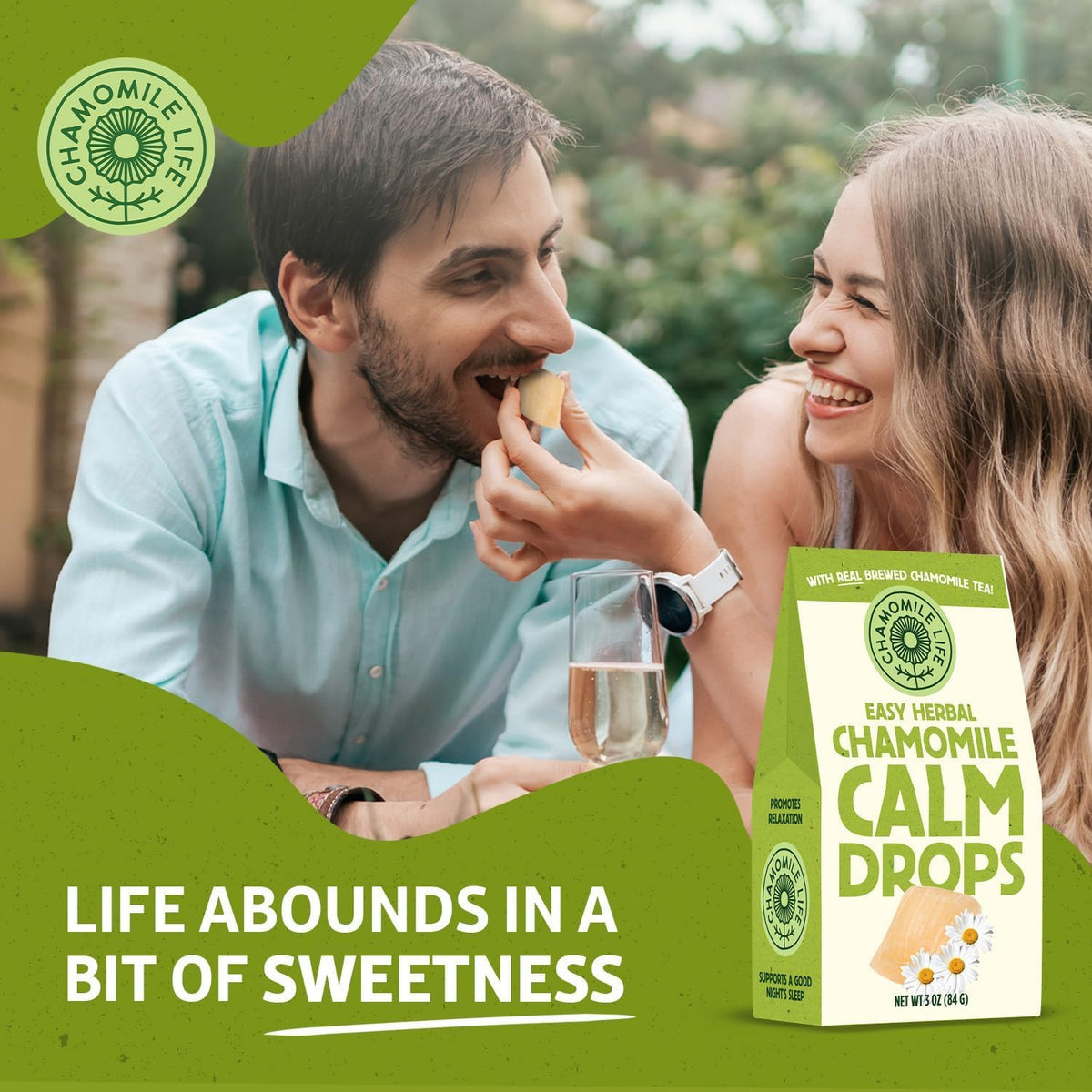 Chamomile Life Three Flavors feature Easy Herbal, Happy Huckleberry, Laidback Lemon